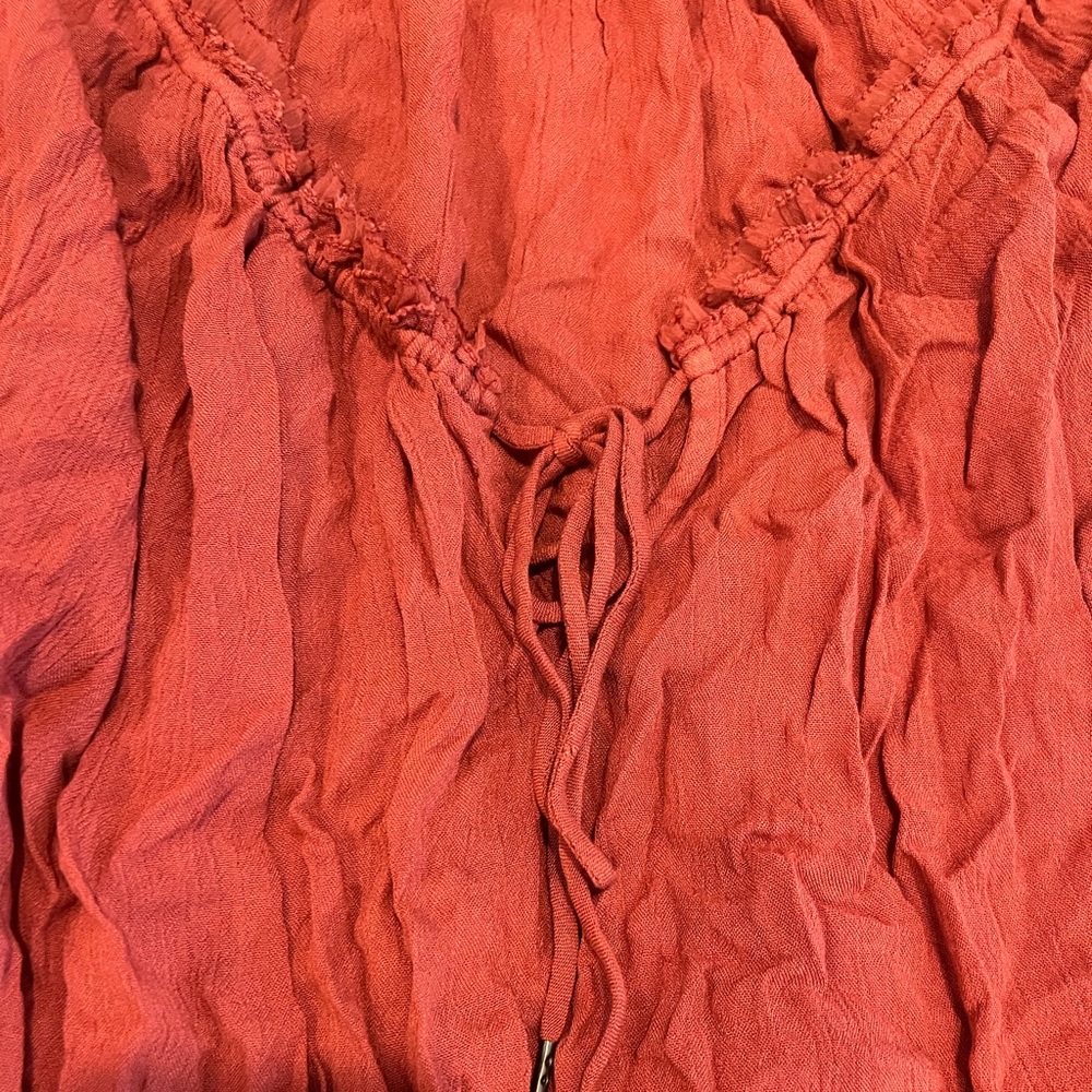 Free People Small Coral Red Flowy Blouse - Picture 3 of 3